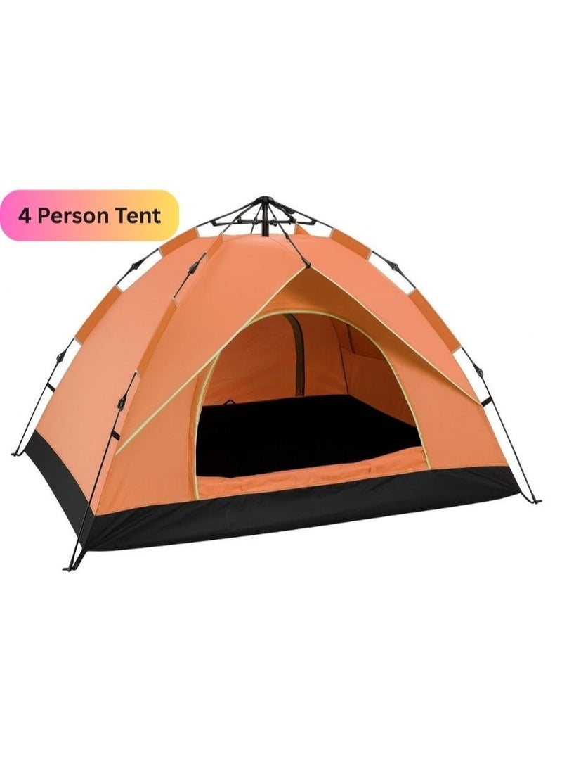 DEXO خيمة تخييم تلقائية فورية 200x200x135 سم - خيمة سهلة التركيب لـ 4 أشخاص مع حماية من الأشعة فوق البنفسجية، مقاومة للماء، خيمة سفر خفيفة الوزن للتخييم، المشي في الطبيعة والمهرجانات، برتقالية - Image 1